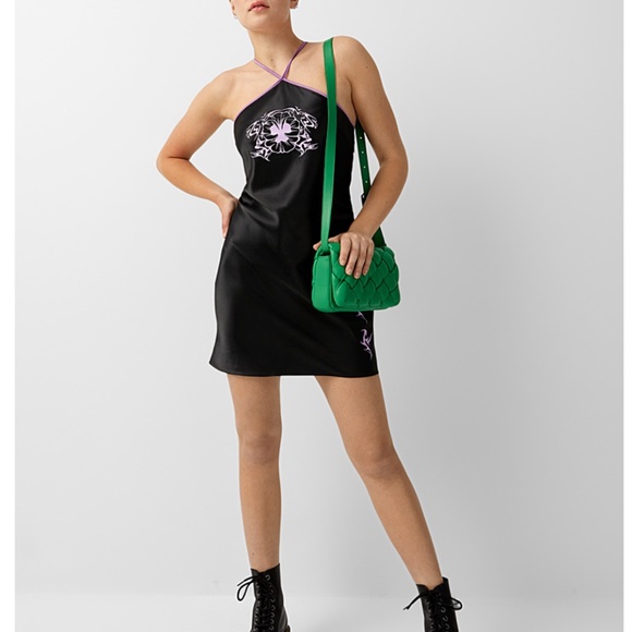 Local Heroes black and purple satin stripe party mini slip dress NWT - Picture 16 of 16